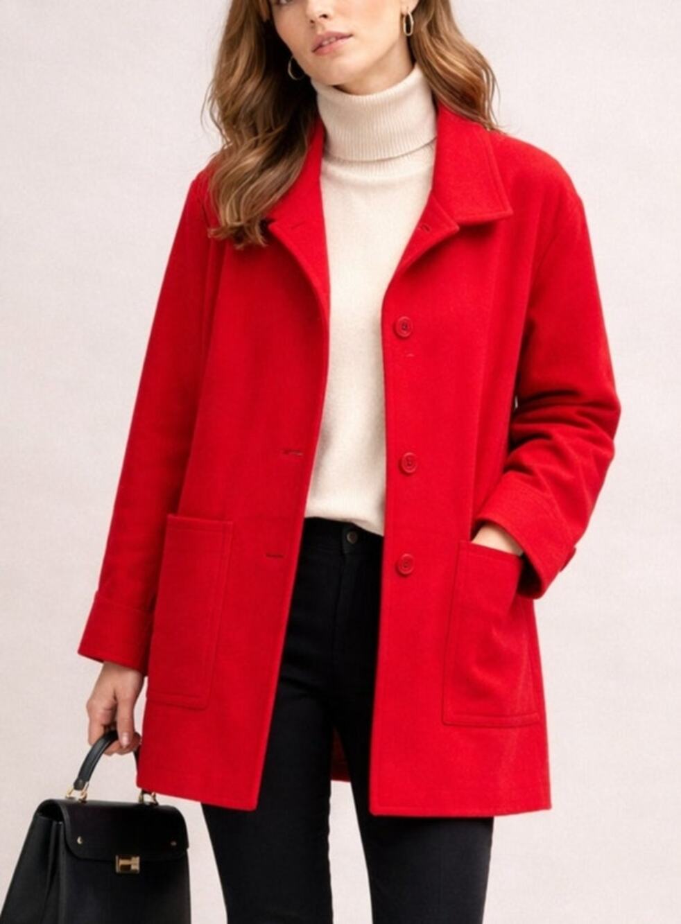 Louben Womens Cashmere Wool Peacoat Jacket Size 6 Red Classic Parisian French